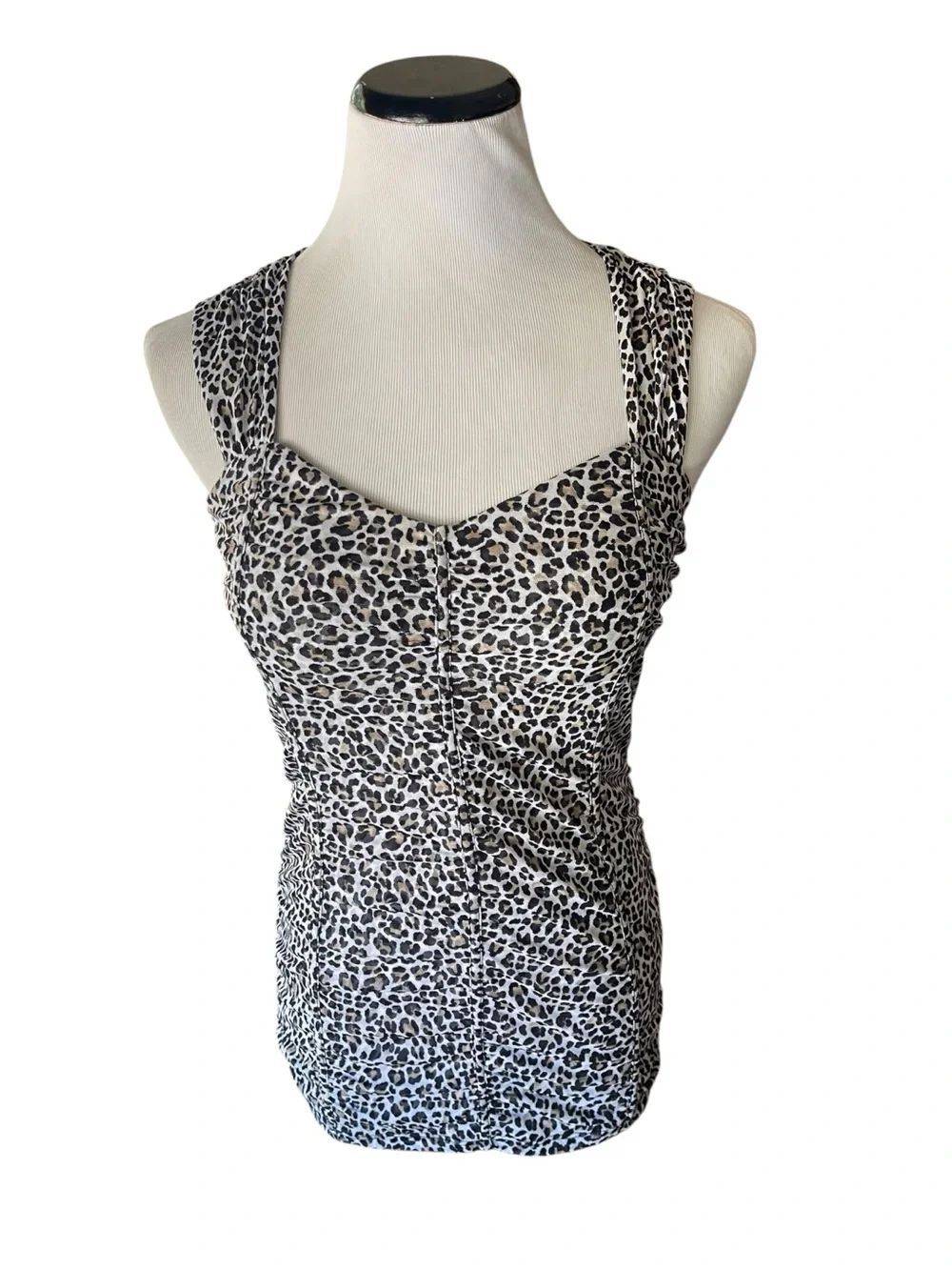 White House Black Market Leopard Ruched Tank Top XS Stretch Animal Print